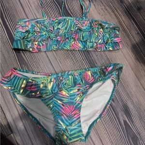 H&M Green and Pink kids Tropical Bikini Swimwear 10-12y NWT